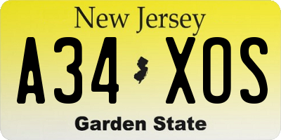 NJ license plate A34XOS