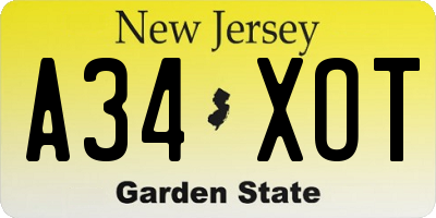 NJ license plate A34XOT