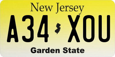 NJ license plate A34XOU