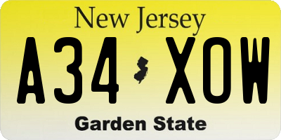 NJ license plate A34XOW