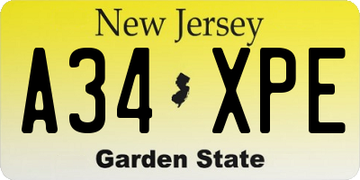 NJ license plate A34XPE