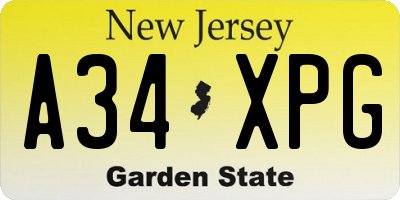 NJ license plate A34XPG