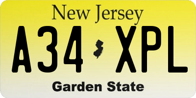 NJ license plate A34XPL