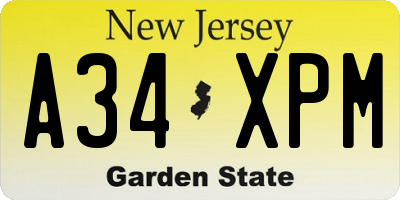NJ license plate A34XPM