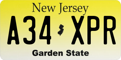 NJ license plate A34XPR
