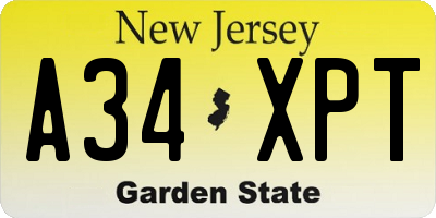 NJ license plate A34XPT