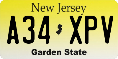 NJ license plate A34XPV