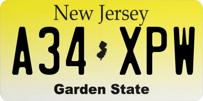 NJ license plate A34XPW