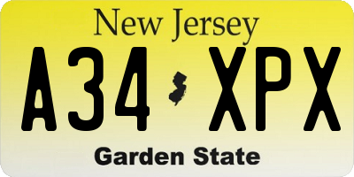 NJ license plate A34XPX