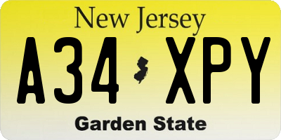 NJ license plate A34XPY
