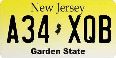 NJ license plate A34XQB