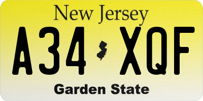 NJ license plate A34XQF