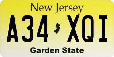 NJ license plate A34XQI
