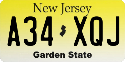 NJ license plate A34XQJ