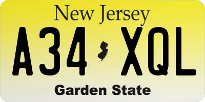 NJ license plate A34XQL