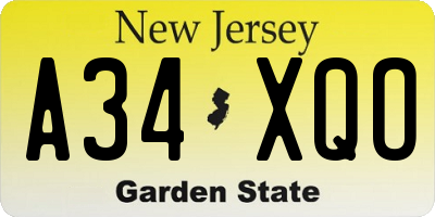 NJ license plate A34XQO