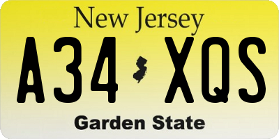 NJ license plate A34XQS
