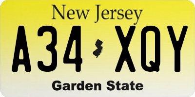 NJ license plate A34XQY