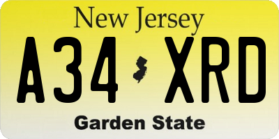 NJ license plate A34XRD