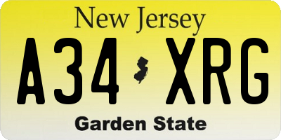 NJ license plate A34XRG