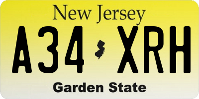 NJ license plate A34XRH