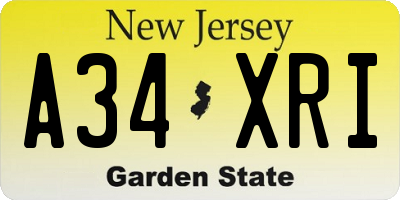 NJ license plate A34XRI