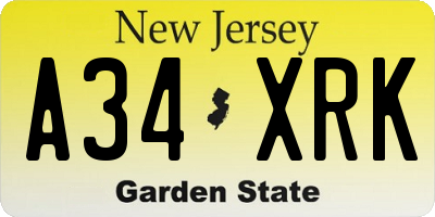 NJ license plate A34XRK