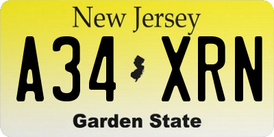 NJ license plate A34XRN