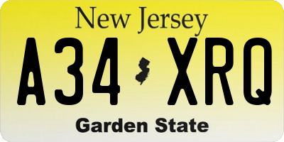 NJ license plate A34XRQ