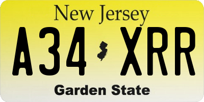 NJ license plate A34XRR