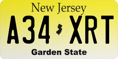 NJ license plate A34XRT