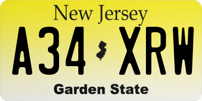 NJ license plate A34XRW