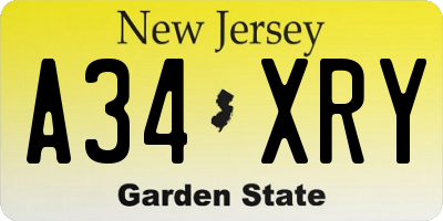 NJ license plate A34XRY