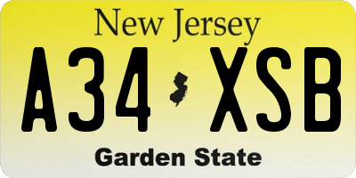 NJ license plate A34XSB