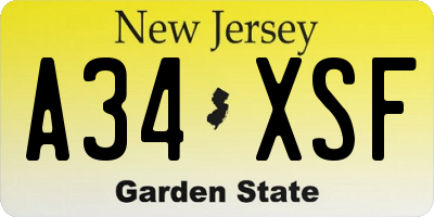 NJ license plate A34XSF