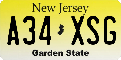 NJ license plate A34XSG