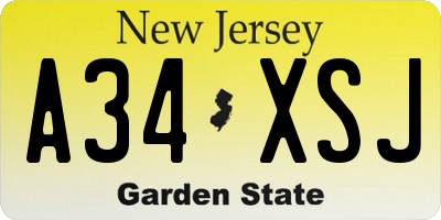NJ license plate A34XSJ