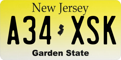 NJ license plate A34XSK
