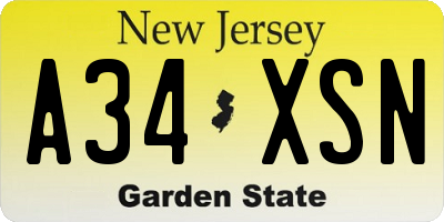 NJ license plate A34XSN