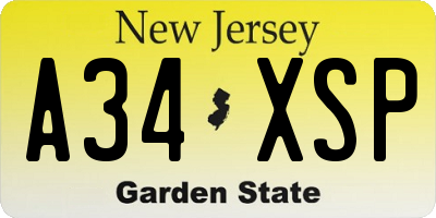 NJ license plate A34XSP