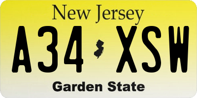 NJ license plate A34XSW