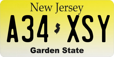 NJ license plate A34XSY