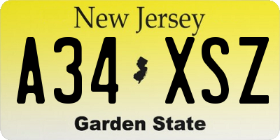 NJ license plate A34XSZ