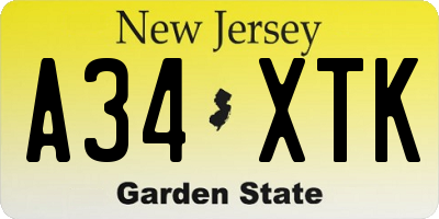 NJ license plate A34XTK