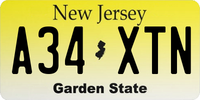 NJ license plate A34XTN