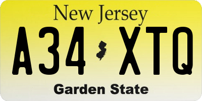 NJ license plate A34XTQ