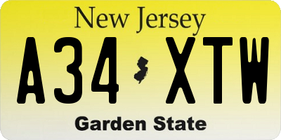 NJ license plate A34XTW