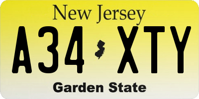 NJ license plate A34XTY