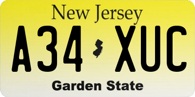 NJ license plate A34XUC