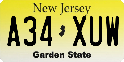 NJ license plate A34XUW